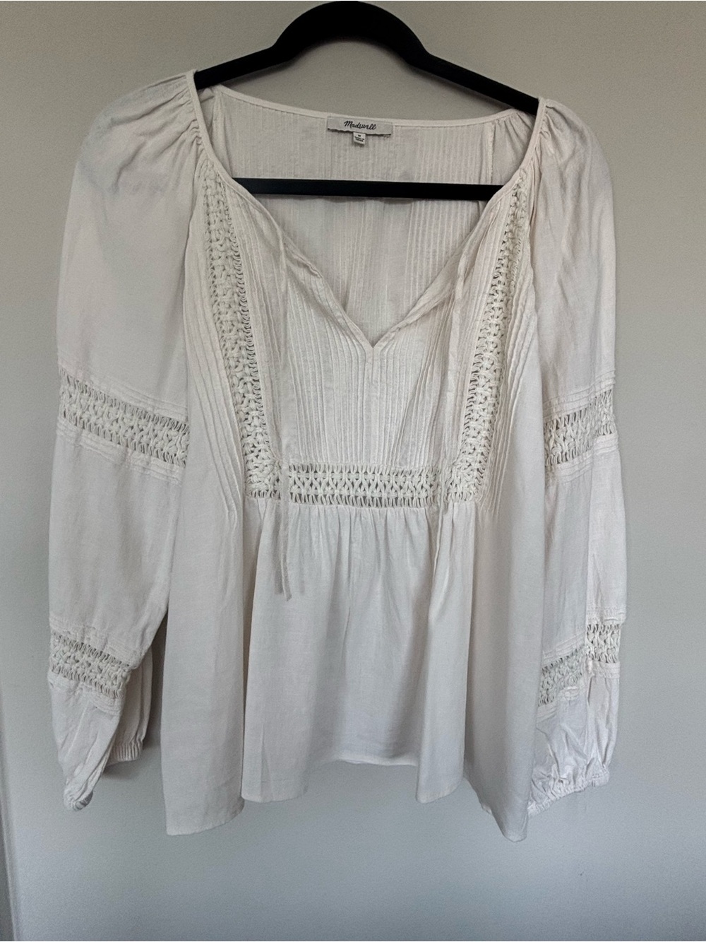 Madewell Ivory Linen Crochet-Trim Peasant Tunic